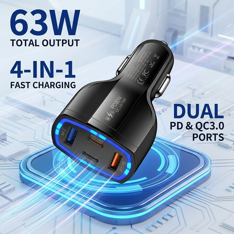 Usb C Power Adapter - Carregador de Carro Multiportas 63W com