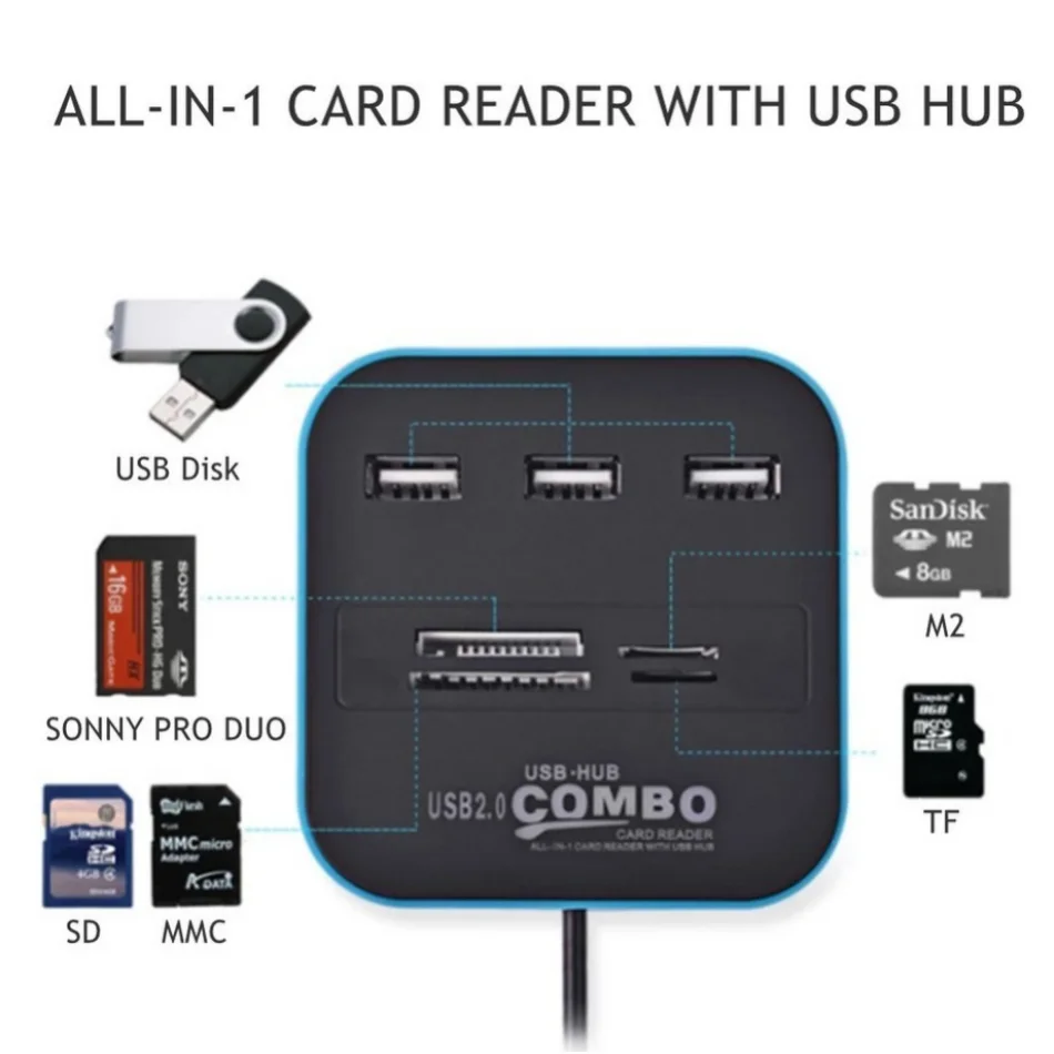 3 portas usb 2.0 hub combo usb - Laptop Accessories All In One avaliação e preço